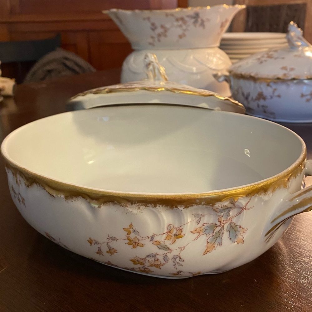 Vintage Limoge French Porcelain Oval Covered Dish